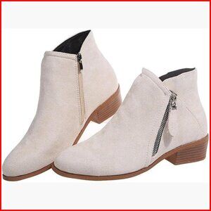 Suede Chelsea Boots Pointed Toe Chunky Heel Side Zip Ankle Bootie